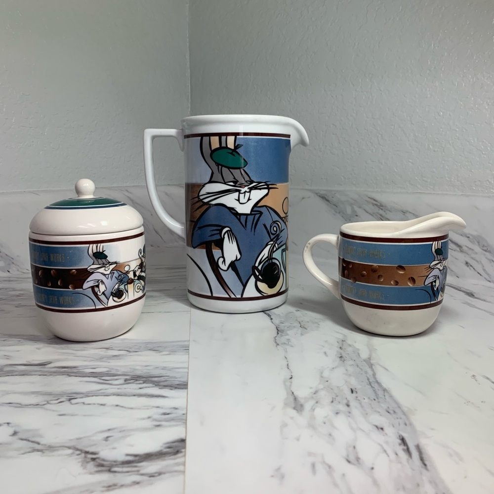 Looney Java Works Coffee Pitcher, Sugar Dish And Cream Cup Set 1995 - Picture 2 of 12